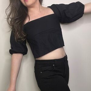 Reformation Open Back Puff Sleeve Lace Up Blouse Top in Black Size XS/S